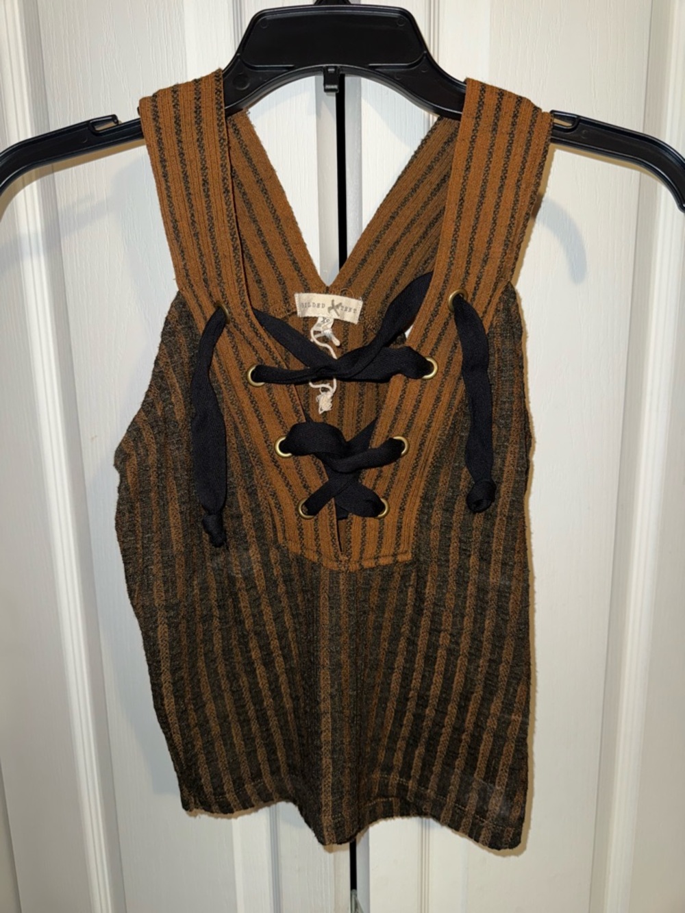 Gilded Intent Western Knit Lace-Up Tank Top